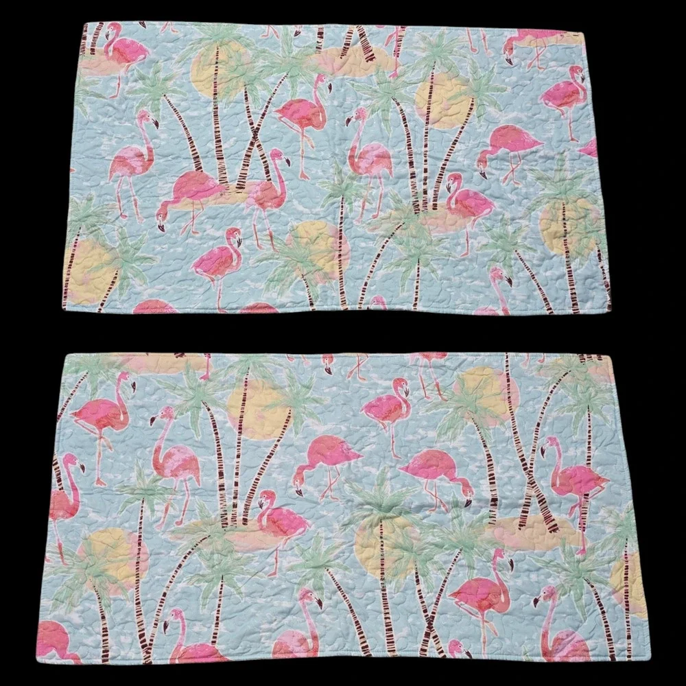 Tropical Pink Flamingo Quilted Pair of King Tie Back Pillow Cases